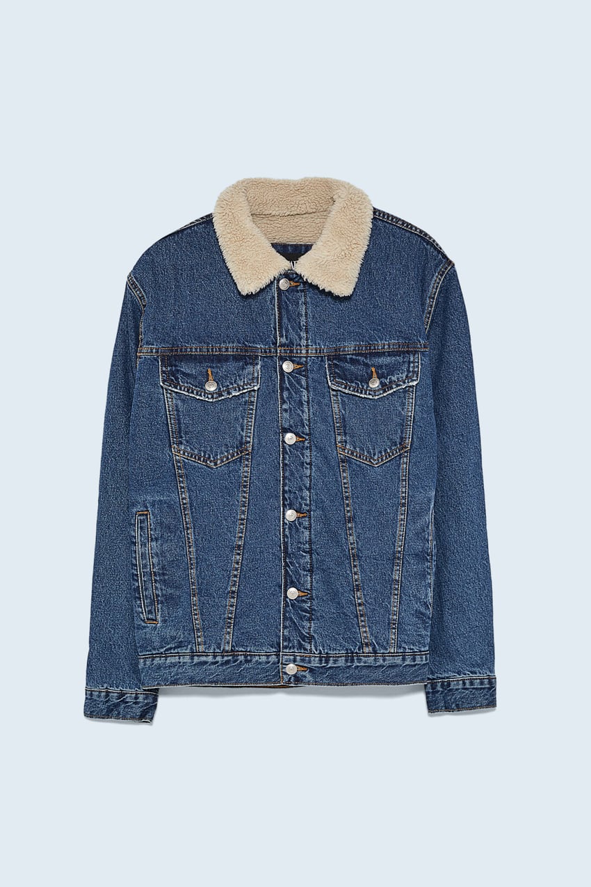  Fur colar denim jacket
